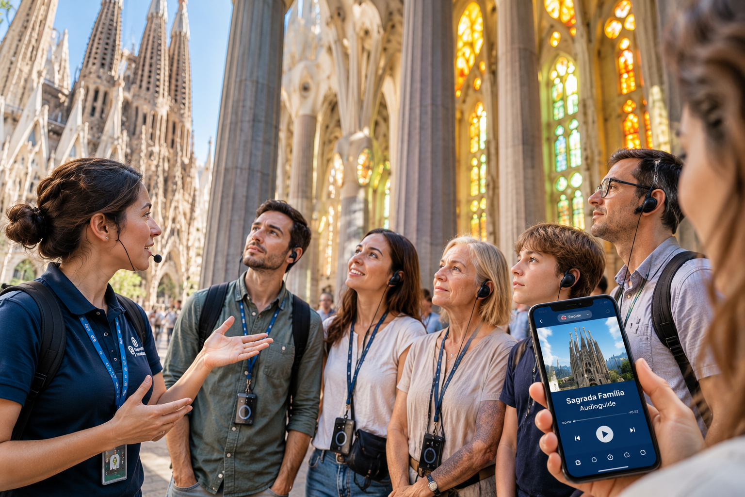 Visitors with a live guide compared with a smartphone audioguide experience at Sagrada Família in Barcelona